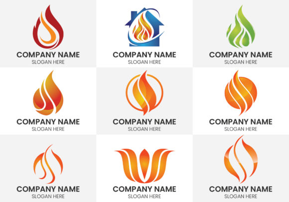 Flame Logo Icon, Oil and Gas Symbol Set for Branding