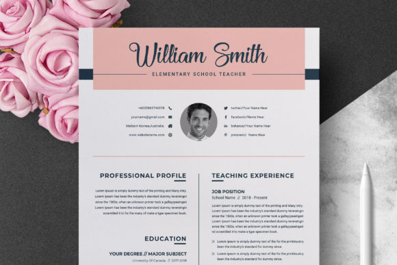 Teacher Resume Template for Word & Page: Instant Download